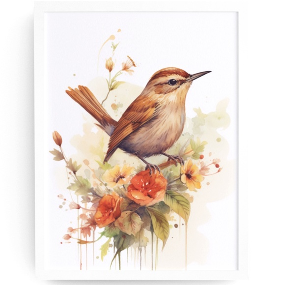 Creative Path Studios Other - Watercolor Wren Bird Portrait Wall Art Illustration Print Poster Unframed